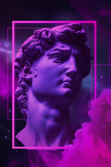 cyberpunk synthwave greek statue floating in the cosmos art. rectangle that frames the subject Generative AI
