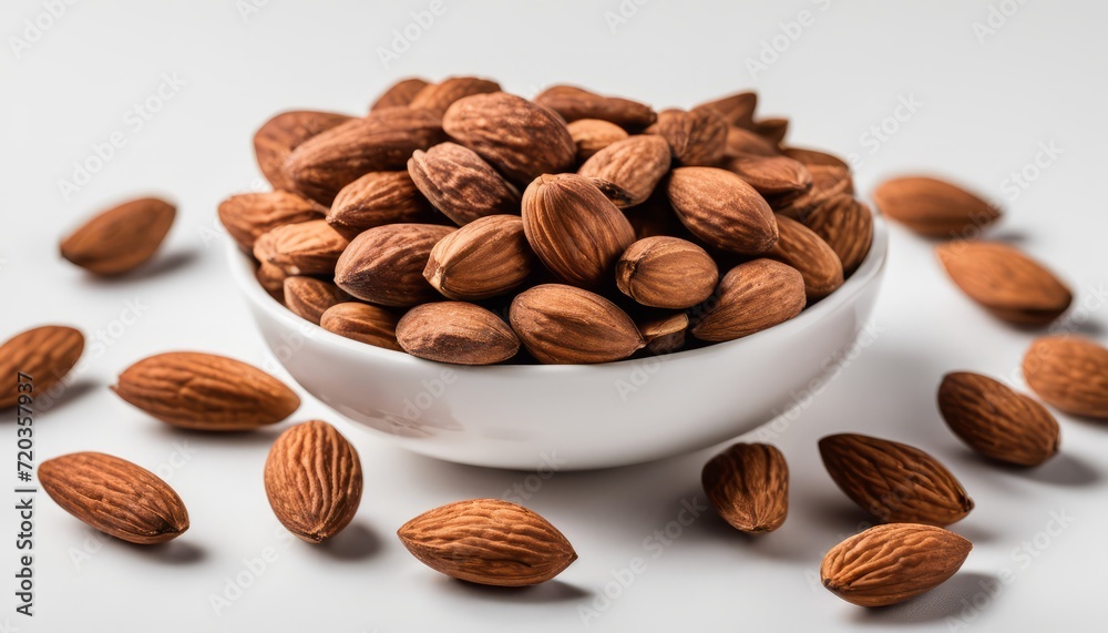 Sticker Bowl of almonds on a white background