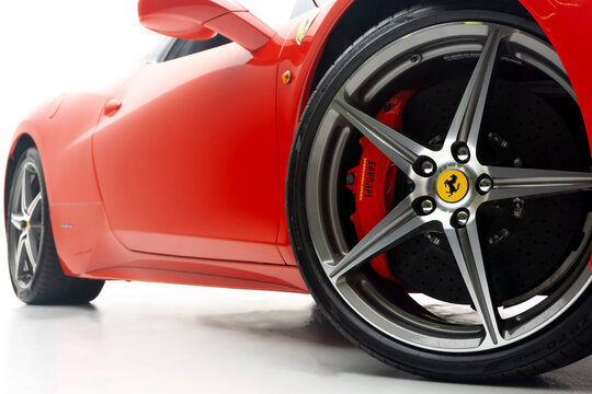 Ferrari 458 Spider side view low angle, wheel focused shot - High Resolution Studio Image