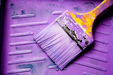 Brush the variegated color paint onto the weathered wooden plank wall