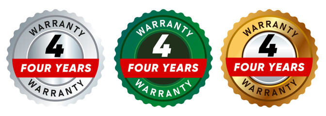 Obraz premium four 4 years warranty badge emblem seal set guarantee collection in silver green and gold premium circle shape