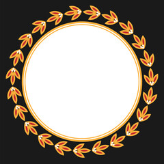 Round golden yellow laurel wreath frame with blank space graphic vector design.