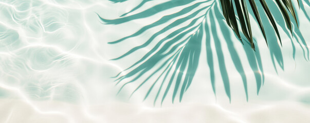 Tropical palm leaves on the background of the sea and sky. Summer concept.