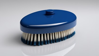 A blue brush with white bristles