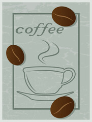 Coffee cup outline with beans vector poster design