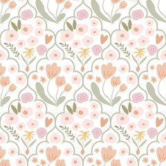 Damask hand drawn wallpaper. Pastel tiny flower seamless pattern. Vector floral spring design, print