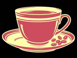Coffee cup on a saucer with beans isolated vector image