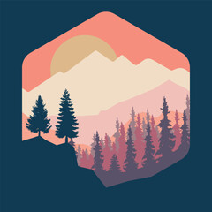 natural landscape illustration design template, with trees and mountains design. eps 10