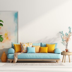 modern living room with sofa and colorful painting