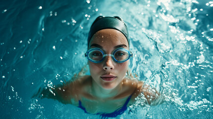 Fototapeta na wymiar Female swimmer in the pool.
