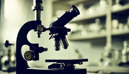 A microscope with a black eyepiece and a white base