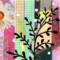 artistic background collage with flowers and plant elements - 720363389
