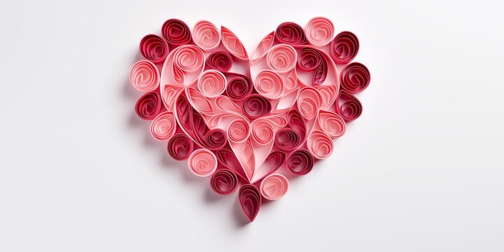 Red and pink heart shape, paper quilling craft, 3d paper decoration. Valentines day concept, Mothers day or anniversary greeting card design