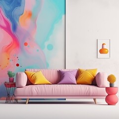 modern living room with sofa and colorful painting