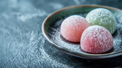 Colorful Dango on Ceramic Plate with a Serene Ambience