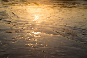 coastal scenery under the winter golden sunset.