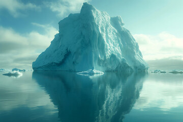 A young businessman is standing on the tip of an iceberg - obrazy, fototapety, plakaty