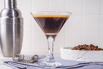  Alcohol Espresso Martini Cocktail, boozy drink with coffee, liqueur and vodka 