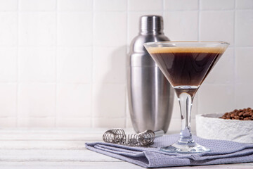  Alcohol Espresso Martini Cocktail, boozy drink with coffee, liqueur and vodka 