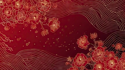 Golden chinese pattern, Sakura Wallpaper, japanese background. AI generated illustration