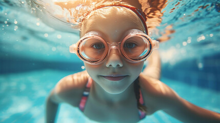 Naklejka premium Child, swimmer in the pool. 