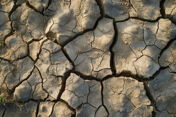Aerial photo of a drought-affected area, cracked earth texture