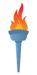 Colorful Flaming Torch, flat vector illustration isolated on white background. Symbols of relay race, competition victory, champion or winner.