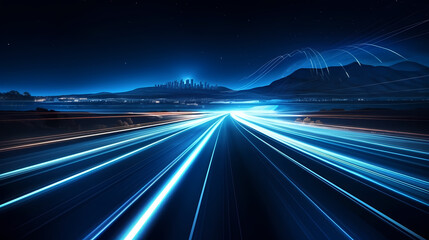Obraz premium Glowing road speed lines, neon speed abstract background