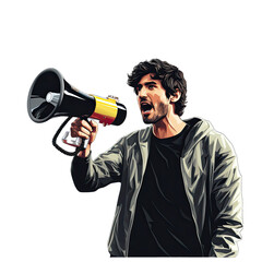 A Film Director With a Megaphone.. Isolated on a Transparent Background. Cutout PNG.