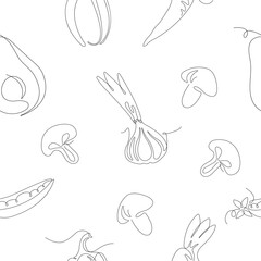 Fototapeta premium Vector line seamless pattern in swatches, ornament for wrapping paper textile fabric tile drawing element, nature food graphic design, eco vegetable illustration element, white background.