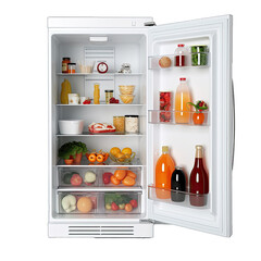 A Modern Refrigerator Stocked With Various Food Items.. Isolated on a Transparent Background. Cutout PNG.