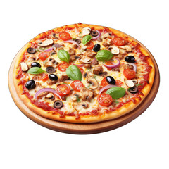 A Mouthwatering Pizza With a Golden Crust and Delicious Toppings.. Isolated on a Transparent Background. Cutout PNG.