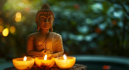buddha statue with candles in nature Generative AI