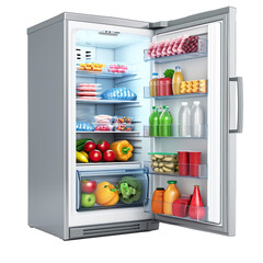 An Open Freezer With Frozen Foods.. Isolated on a Transparent Background. Cutout PNG.