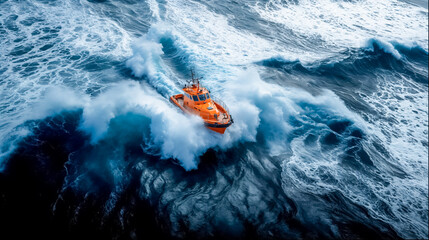 Fototapeta premium bateau de sauvetage en mer dans une mer déchaînée