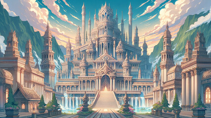 神秘的な神殿の背景イラスト