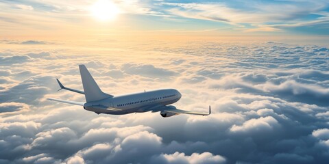 Fototapeta na wymiar passenger plane above the clouds Generative AI