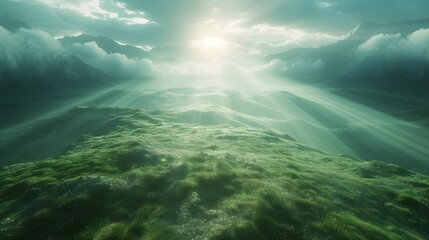 Landscape of natural long shot with beautiful sunlight. Generative AI