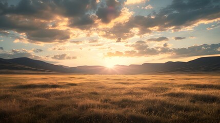 Fototapeta premium Landscape of natural long shot with beautiful sunlight. Generative AI