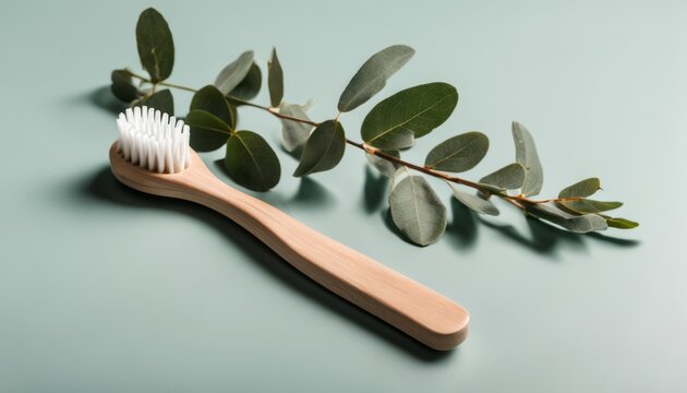 A toothbrush with a green leaf on it