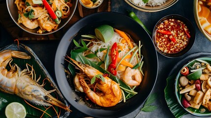 Close up shot of Thai asian food. Generative AI