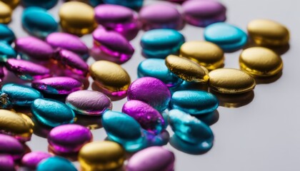 A pile of colorful beads on a white background