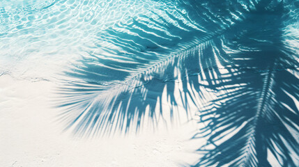 Fototapeta na wymiar Tropical Serenity: Palm Leaf Shadows on White Sand Beach