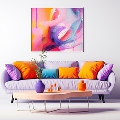 modern living room with sofa and colorful painting