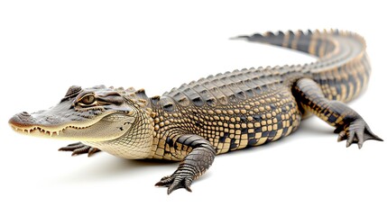 Naklejka premium Majestic alligator standing proudly on isolated white background for stock photos