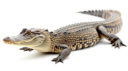 Majestic alligator standing proudly on isolated white background for stock photos