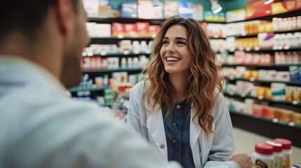 Friendly Pharmacist Interacting With Colleague