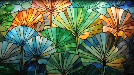 stained glass colorful leaves abstract