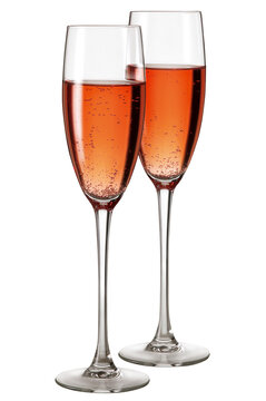 Ta&ccedil;a de vinho espumante ros&eacute; isolado em fundo transparente