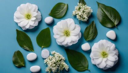 A beautiful arrangement of white flowers and green leaves